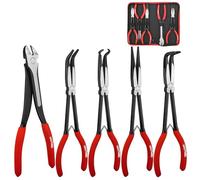 HAUTMEC 5Pcs 11Inch Heavy Duty Long Reach Pliers Set, Spring Loaded, Including Diagonal Cutting Pliers, Hose Gripping Pliers, Straight and 45/90 Degree Bent Long Nose Pliers HT0316