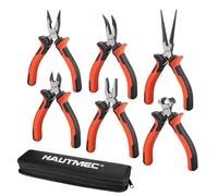 HAUTMEC 6-Piece Mini Pliers Set, High Leverage Small Jewelry Pliers Set | Includes Linesman, Long Nose, Bent Nose, Diagonal, End Cutting & Needle Nose Pliers Set. Pouch. for Electronics, Crafts & DIY