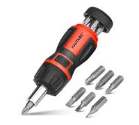 HAUTMEC 7-in-1 Stubby Ratcheting Screwdriver Set, Multi Screwdriver Tool All in One, Ratchet Screwdrivers Set with Multi Bit Screw Driver, Chrome Vanadium Steel Shaft, 3PCS Phillips and 3PCS Slotted