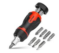 HAUTMEC 8-in-1 Stubby Ratcheting Screwdriver Set, Multi Screwdriver Tool All in One, Ratchet Short Screwdrivers Set with Multi Bit Screw Driver for Use in Confined Space, Chrome Vanadium Steel Shaft