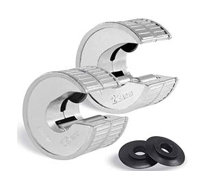 HAUTMEC Copper Pipe Cutter Sturdy Plumbing Auto Cut Tube Cutter Set Twin Pack 15 & 22mm Pipe Cutters Pipe Slice with 2 Spare Pipe Cutting Wheel Blades