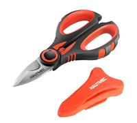 HAUTMEC Heavy-Duty Electrician Scissor, 160mm Electricians Shears with Serrated Stainless Steel Blade, Wire Stripping, Cable Crimping, Ergonomic Fibreglass Handle & Safety Sheath - HT0416