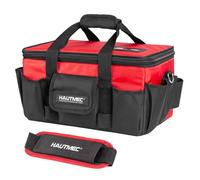 HAUTMEC Heavy Duty Tool Bag Case, 1680D Oxford Fabric & EVA Reinforced Hard Bottom, Wide Opening with Removable Dividers, Multi-Pocket Organizer with Padded Strap & Trolley Sleeve - HT0401