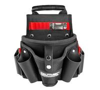 HAUTMEC Heavy-Duty Tool Belt Pouch, 1680D Tool Bag for Belt with Drill Holster, Large Compartment, 4 Leather Pockets, 11 Elastic Loops, Tape Measure Holder - HT0410