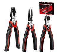 HAUTMEC High Leverage Multi Pliers Tool Set - 8" Needle Nose, 8" Linesman and 6" Diagonal Cutting Pliers - HT0270