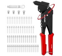 HAUTMEC Pop Rivet Gun Kit with 360° Swivel Head for Tight Spaces, 120 Blind Rivets, Heavy Duty Hand Rivet Tool for Metal, Leather, Plastic, Automotive 25062