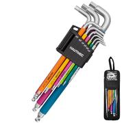 HAUTMEC SAE Allen Key Set, 9PCS Extra Long Ball End Hex Keys, S2 Steel Heavy Duty, 1/16"-3/8", Colour-Coded Grip Sleeves with Holder, for Professional Mechanics & Repair Work