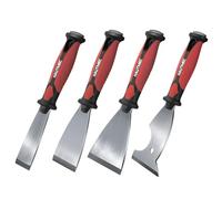 HAUTMEC Scraper 4 PC Set, 1.25",2",3" Wallpaper Scraper & 3" 8-in-1 Paint Stripper, Hammer End for Removing Wallpaper, Plaster, Cement 25060