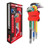 HAUTMEC Torx Key Set, 9 PCS Torx Allen Wrench Set, T10-T50 Star Allen Wrench Set, Long Arm Star Key Set, Color Coding, CR-V Steel for Automotive, Bike, Furniture Repair