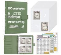 HAUTOCO 100 Envelope Challenge Binder to Save 5,050, Savings Binder, Budget Binder Money Saving Wallet, Money Organiser for 100 Envelopes Saving Challenge, Budget Planner, School, Home,Olive Green