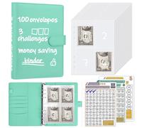 HAUTOCO 100 Envelope Challenge Binder to Save 5,050, Savings Binder, Budget Binder Money Saving Wallet, Money Organiser for 100 Envelopes Saving Challenge, Budget Planner, School, Home, Mint Green