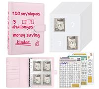HAUTOCO 100 Envelope Challenge Binder to Save 5,050, Savings Binder, Budget Binder Money Saving Wallet, Money Organiser for 100 Envelopes Saving Challenge, Budget Planner, School, Home, Office, Pink