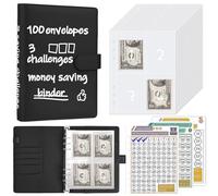 HAUTOCO 100 Envelope Challenge Binder to Save 5,050, Savings Binder, Budget Binder Money Saving Wallet, Money Organiser for 100 Envelopes Saving Challenge, Budget Planner, School, Home, Office, Black