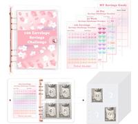 HAUTOCO 100 Envelope Saving Challenge Binder, Savings Challenge Book, Money Saving Wallet, A5 Budget Binder Organizer for 100 Envelopes Saving Challenge to Save 500, 5,050, 10,000, Sakura Pink