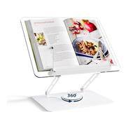 HAUTOCO Adjustable Acrylic Book Stand for Reading, 360° Rotating Base, Foldable Desktop Book Holder with Elastic Page Clips, Hands-Free Cookbook Stand for Laptop, Tablet, Recipe, Textbook, Music Score
