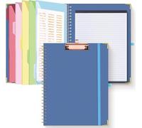 HAUTOCO Clipboard Folder with Replaceable Lined Notepad, Spiral Clipboard A4 with 5 Folder Dividers Storage Pockets, Nurse Pad Portfolio Organiser A4 Folio Clip Board for Office School, Dark Blue