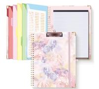 HAUTOCO Clipboard Folder with Replaceable Lined Notepad, Spiral Clipboard Folio A4 with 5 Folder Dividers Document Storage Pockets, Padfolio Organiser Folio Clip Board for Office School, Pink Marble