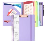 HAUTOCO Clipboard Folder with Storage Zip Bag, Spiral Clipboard Folio with Refillable Lined Notepad, 5 Folders Dividers with 10 Pockets, Leather Clip Board Portfolio for Office School, Lavender