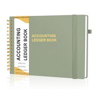 HAUTOCO Hardcover Accounting Ledger Book for Small Business Bookkeeping Horizontal Money Expense Tracker Notebook with 2 Storage Pouch, Personal Columnar Log Journal 10.78 x 8'', Olive Green