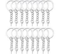 HAUTOCO Keyring Making Kit, 100Pcs Flat Split Key Ring Hoops (25mm) with Chain+Open Jump Rings and Screw Eye Pins, Metal Keyring Rings for Crafts Charm Jewelry Making Resin Keychain Accessories