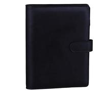 HAUTOCO PU Leather A5 Ring Binder Cover Refillable 6 Ring Budget Binder Notebook Organiser for A5 Refill Paper Insert for Office, School, and Travel, Black