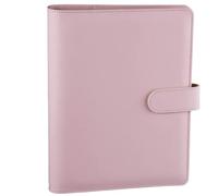 HAUTOCO PU Leather A5 Ring Binder Cover Refillable 6 Ring Budget Binder Notebook Organiser for A5 Refill Paper Insert for Office, School, and Travel, Pink