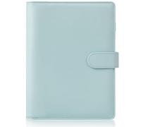 HAUTOCO PU Leather A5 Ring Binder Cover Refillable 6 Ring Budget Binder Notebook Organiser for A5 Refill Paper Insert for Office, School, and Travel, Mint Blue