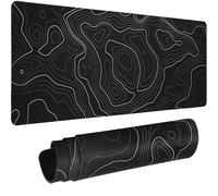 HAUTOCO Topographic Contour Large Gaming Mouse Pad, 800 x 300 x 3MM Big Mousepad Desk Pad with Non-Slip Base and Stitched Edge, Minimalist Computer Keyboard Mouse Mat for Office Work, Black, HT155MP