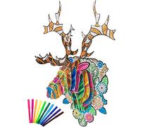 Hautton 3D Coloring Puzzle, Creative DIY Painting Educational 3-D Puzzle Set Toy with 10 Colouring Pens, Fun Arts Crafts Gift for Boys Girls Kids Age 3 4 5 6 7 8 9 10 11 12 -Elk