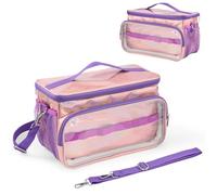 Hautton Carrying Case for Toniebox 2/1 Audio Player, Portable Travel Storage Organizer Bag for Tonies Starter Set, Figures, Headphones and Charging Station with Shoulder Strap and Handle -LazerPink