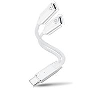 HAUXGOGO USB C Splitter Dual USB-C Audio and Charging Adapter, Type-C PD 100W Fast Charging and Headphone Jack Adapter Earphone Cable Converter- White