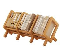 HAUYEST Expandable Book Organizer,Bamboo Desktop Bookshelf, Compact Tabletop Bookshelf for Small Spaces,Desktop Bookcase for Office, Home CDs/Magazine/Cookbook/Books Display (Yellow)