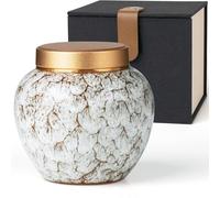 HAUYEST Small Urns for Human Ashes Keepsake,Handmade Mini Cremation Urn for Human Pet Ashes,Ceramic Urns with Metal Screw Lid,Hold Ashes Up to 10 Cubic Inches(White)