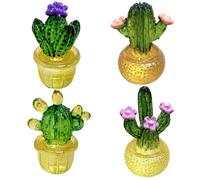 HAUZMLL 4Pcs Miniature Cactus Figurines Tiny Resin Plant Models, Handmade Blown Glass Art Cactus Crystal Home Office Desk Tabletop Simulation Plants Decorations Car Inner Ornaments
