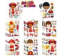 HAUZMLL Firefighter Stickers, Make-a-Face Fireman Stickers, Fire Truck Birthday Decorations, Fire Safety Education, Waterproof Aesthetic Cartoon Stickers for Kids Adults Boys