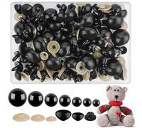 HavaCue 188PCS Safety Eyes for Crochet, 12-30mm Safety Eyes for Amigurumi, Black Teddy Bear Eyes and Noses Plastic for Doll Making with Washers for DIY Craft Dolls