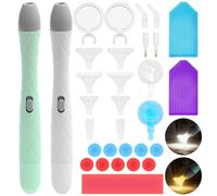 HavaCue 2 Pcs LED Diamond Art Painting Pens, USB Rechargable Diamond Art Pen Set with 2 Light Modes, Diamonds Painting Pens with 14 Replaceable Pen Tip, 2 Magnifying Glasses, 11 Wax, for DIY Crafts