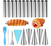 HavaCue 21 PCS Cannoli Tubes Kit,Stainless Steel Cannoli Moulds,Cannoli Shells,Cream Horn Moulds with Cleaning Brush,Pastry Bag,Cream Mouth for Danish Pastry Pancake