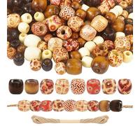 HavaCue 380 Pcs Natural Printed Wooden Beads, 12mm & 17mm Hair Beads for Braids, Round Multicolor Loose Macrame Bead with Large Holes for Crafting Jewelry Bracelet Necklace Hair DIY