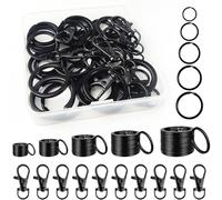 HavaCue 60 PCS Black Key Ring Hoops and Swivel Lobster Clasps,Metal Keyring Rings,15mm/20mm/25mm/28mm/30mm Keyrings for Crafts, Keyring Clip, Keychain Rings for DIY Keychain