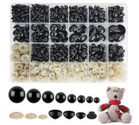 HavaCue 640PCS Safety Eyes for Crochet, 6-20mm Safety Eyes for Amigurumi, Black Teddy Bear Eyes and Noses Plastic for Making with Washers for DIY Craft Dolls