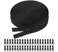 HavaCue Black Continuous Zip, 20m Long Zips for Sewing with 40 PCS Sliders, Nylon Coil Zipper by The Yards, Endless Open Ended Craft Zipper Tape for Jackets, Cushions, DIY Crafts Bags and Tents