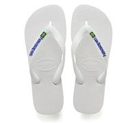 Havaianas - Brasil Logo, Iconic, Comfortable and Durable Flip-Flops, Straps with Brazilian Flag and Non-Slip Sole with Colourful Stripes, Adults Unisex, White, 3.5/4