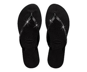 Havaianas Girls You Glitter Flip Flops, Black, 1/2 UK