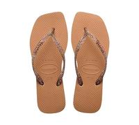 Havaianas HAV. Square Logo Metallic Rose Gold Flip Flops Beige 8 UK