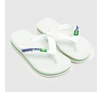 Havaianas Kids Brasil Logo Flip Flops in White & Green, Rubber, Size: 7 UK 7 (EU 25)