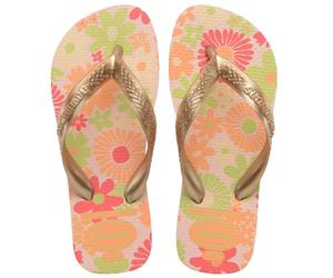 Havaianas - Kids Flores, Comfortable, Durable, and Fun Flip-Flops, Floral-Print Sole, Metallic Straps, and Non-Slip Sole, Girls, 29/30, 12 UK