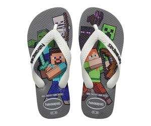 Havaianas Kids Minecraft Boys FlipFlop Steel Grey/White 3.5/4 UK