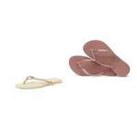 Havaianas 's Slim Flip Flop, Sand Grey Light Golden, 6/7 UK Slim Brasil Logo Women Flip Flops | Color: Black | Size: 6/7 UK
