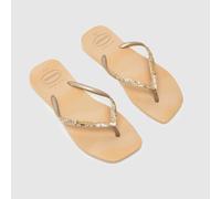 Havaianas Slim Square Glitter Party Sandals in Beige UK 8 (EU 43)